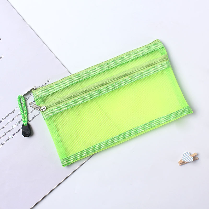 Transparent Mesh Double-Layer Pencil Case