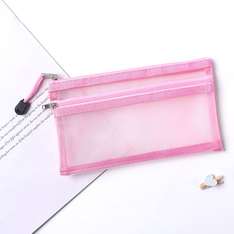 Transparent Mesh Double-Layer Pencil Case
