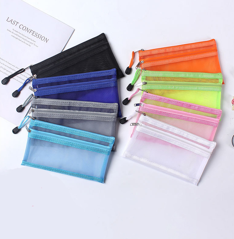 Transparent Mesh Double-Layer Pencil Case