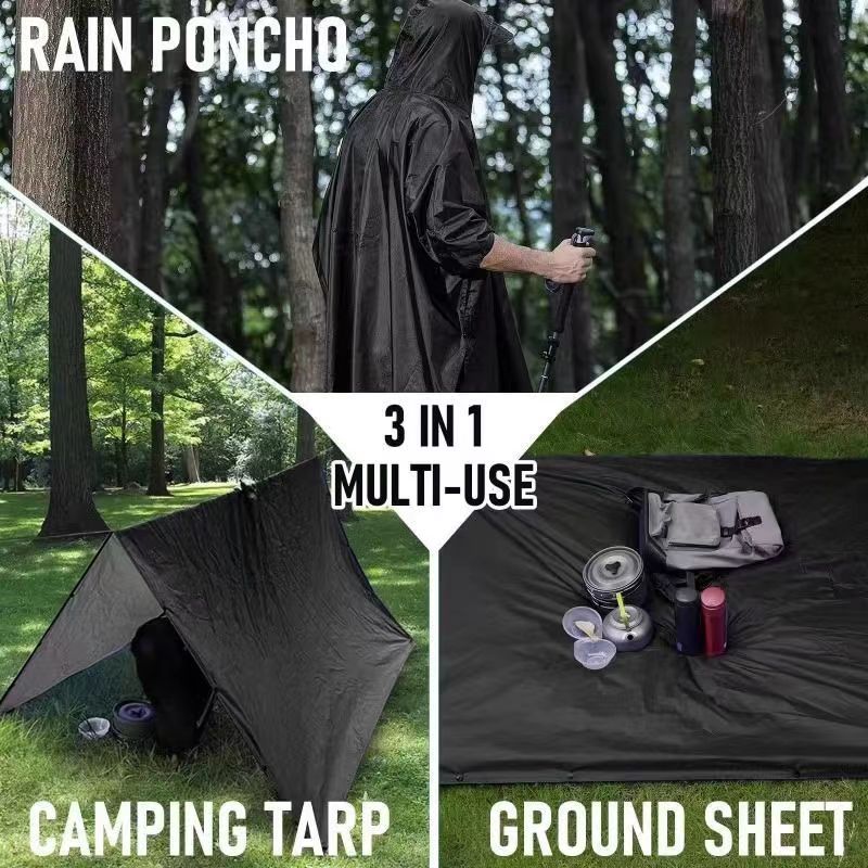 Hooded Rain Poncho Raincoat With Pockets