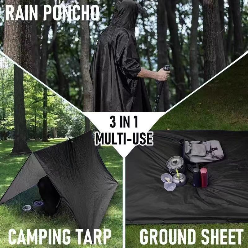 Hooded Rain Poncho Raincoat With Pockets
