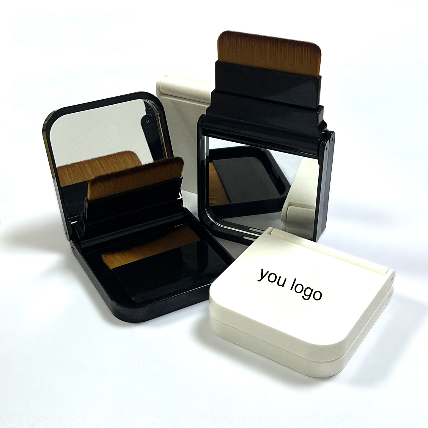 Portable Mirror Storage Case with Foundation Brushes
