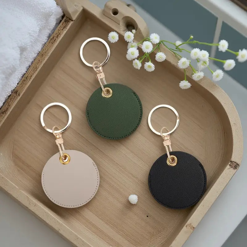 Round PU Leather Keychain