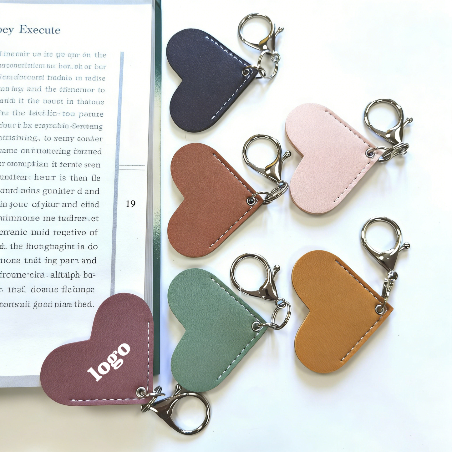 Heart-Shaped PU Leather Bookmark Keychain
