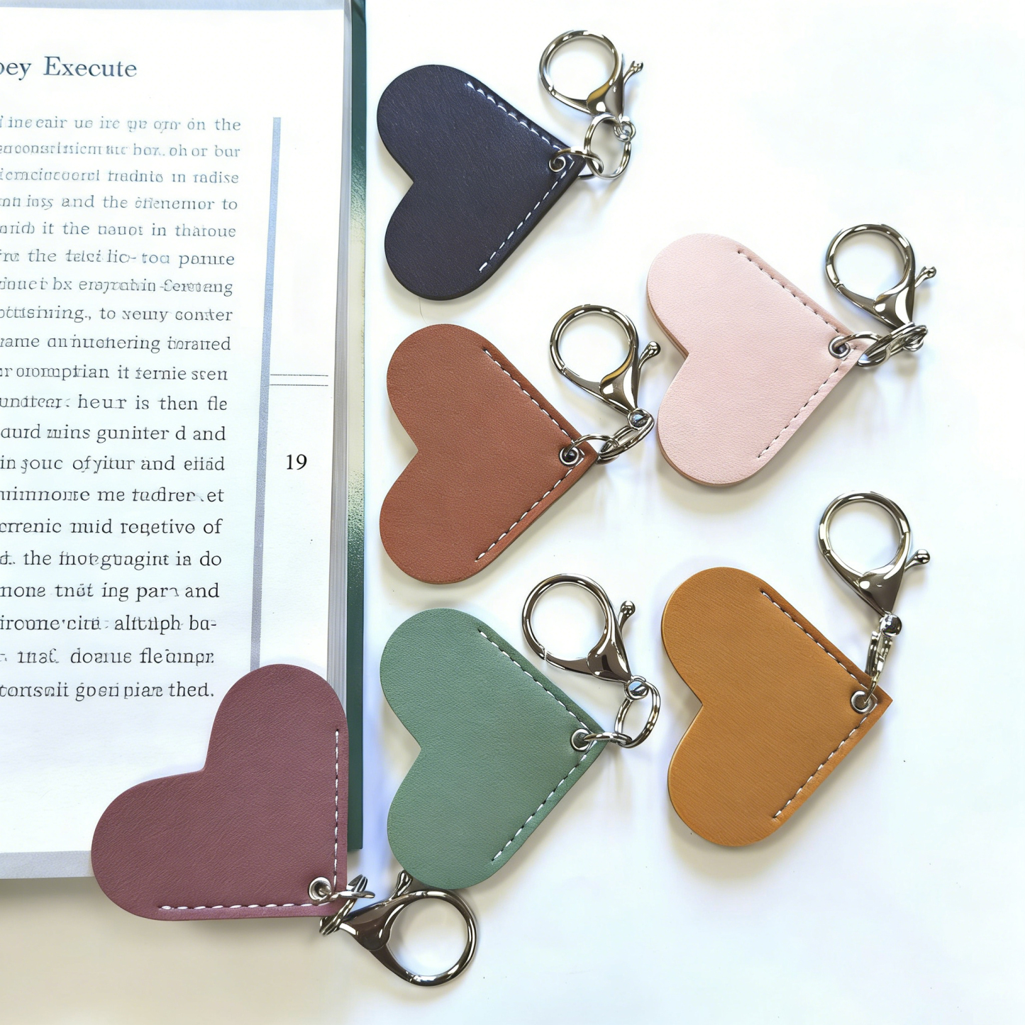 Heart-Shaped PU Leather Bookmark Keychain