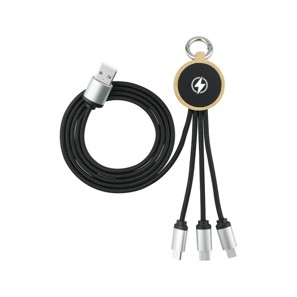 Eco-friendly Bamboo Keychain With Glowing Logo Data Cable