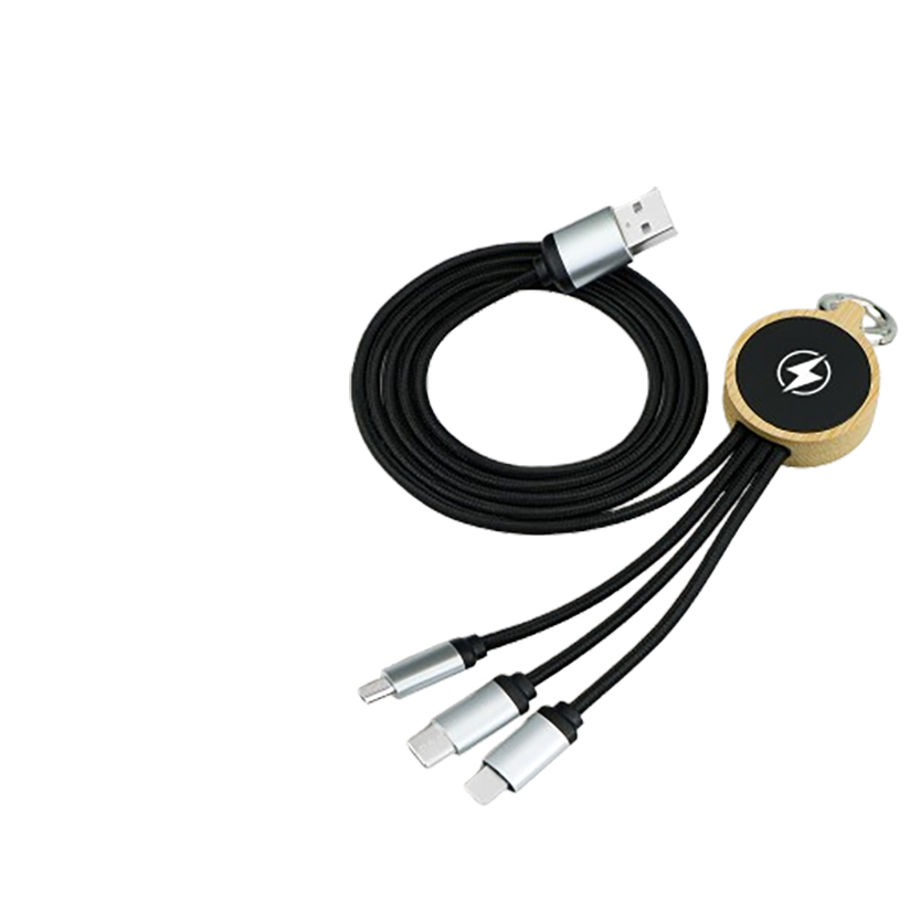 Eco-friendly Bamboo Keychain With Glowing Logo Data Cable