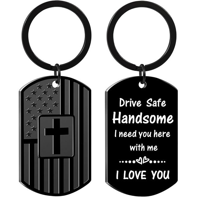 Flag Cross Stainless Steel Keychain