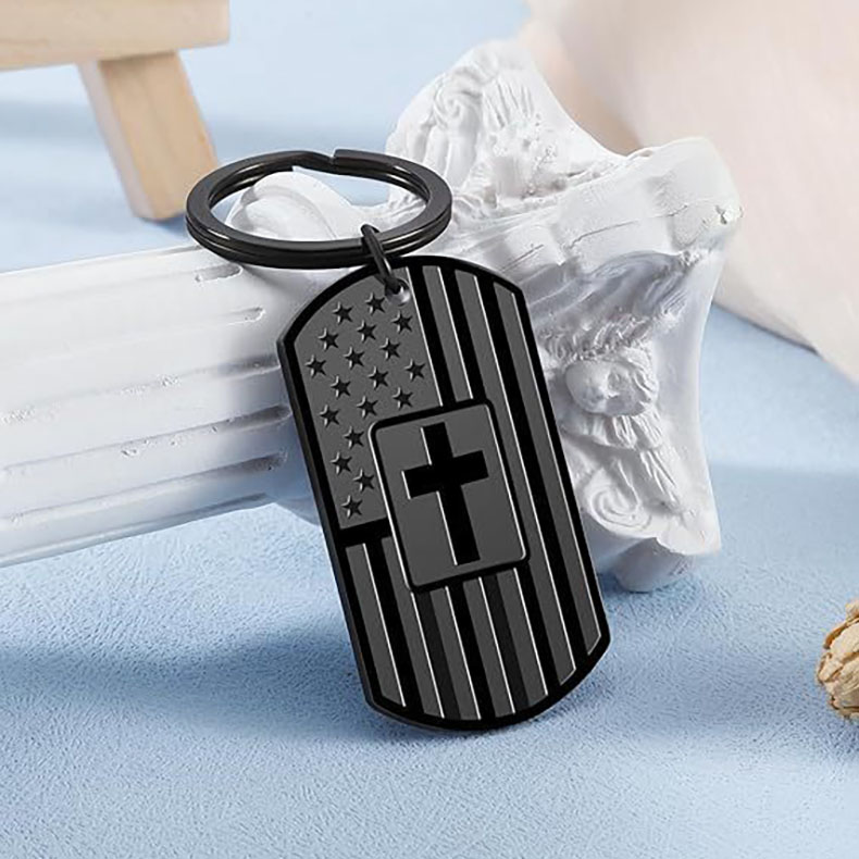 Flag Cross Stainless Steel Keychain