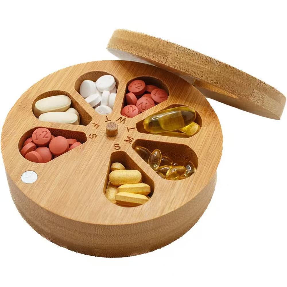 Bamboo Round Pill Organizer