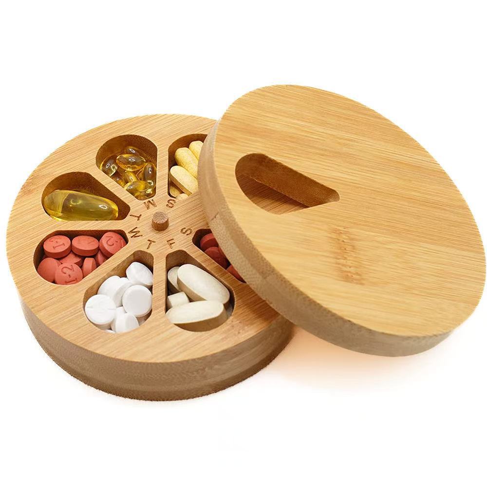 Bamboo Round Pill Organizer