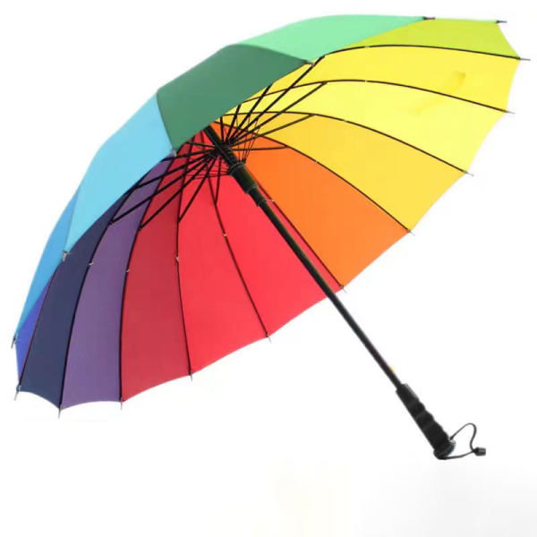 16 Ribs Long Straight Rainbow Umbrella