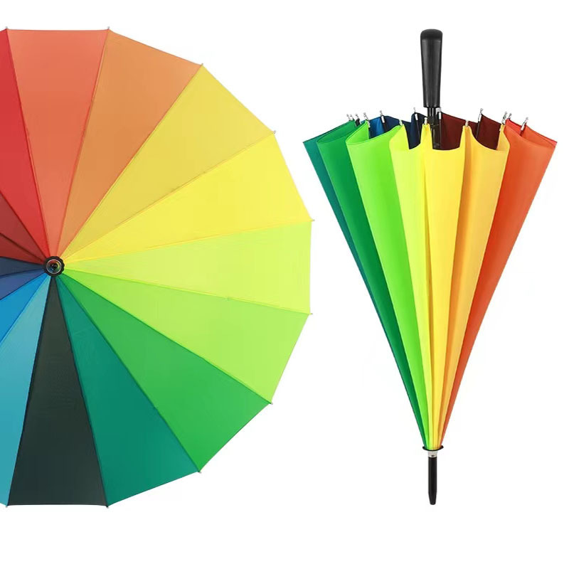 16 Ribs Long Straight Rainbow Umbrella