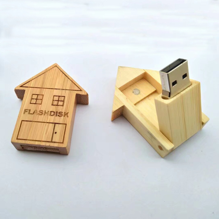 Bamboo Wood House Shaped USB Drive