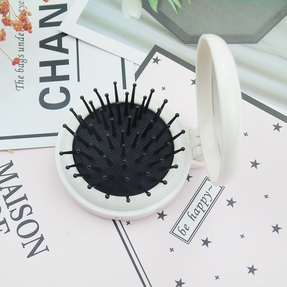 Round Folding Mirror Comb