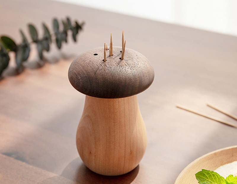 Wooden Mushroom Toothpick Holder