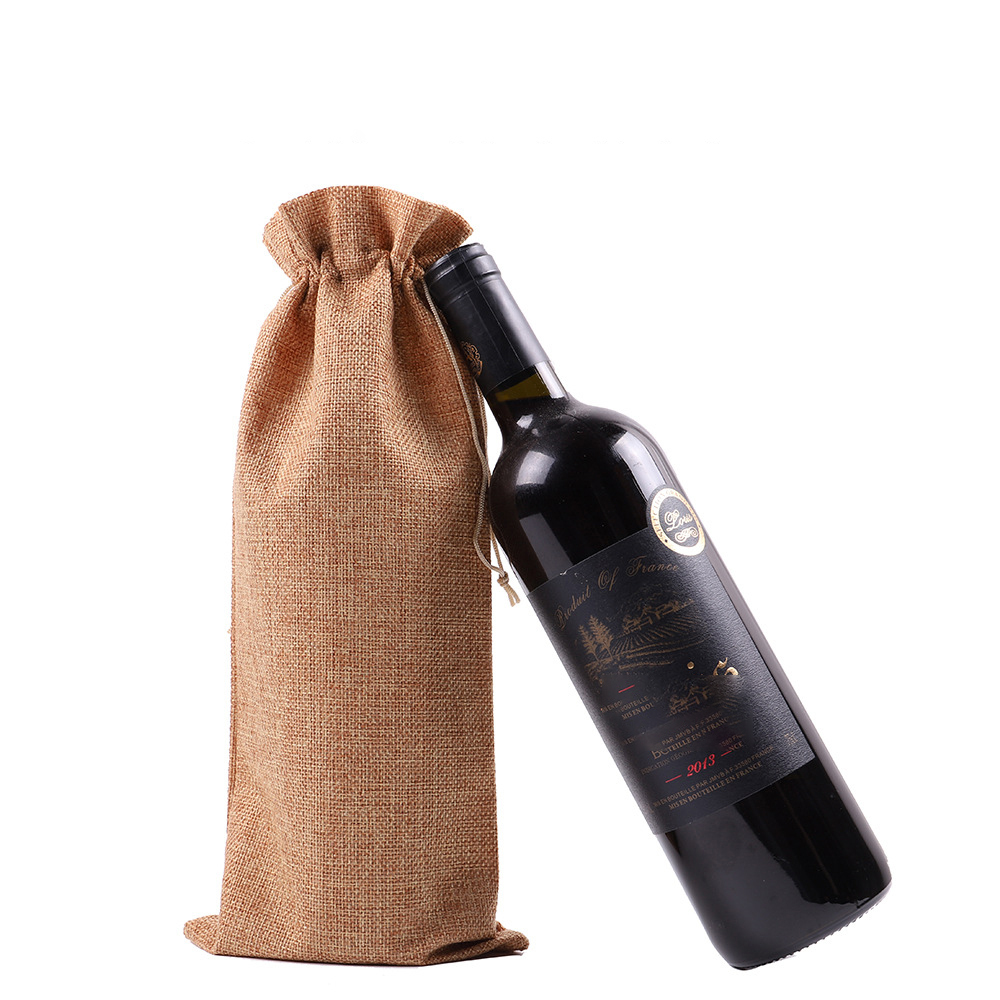 Linen Drawstring Wine Bag