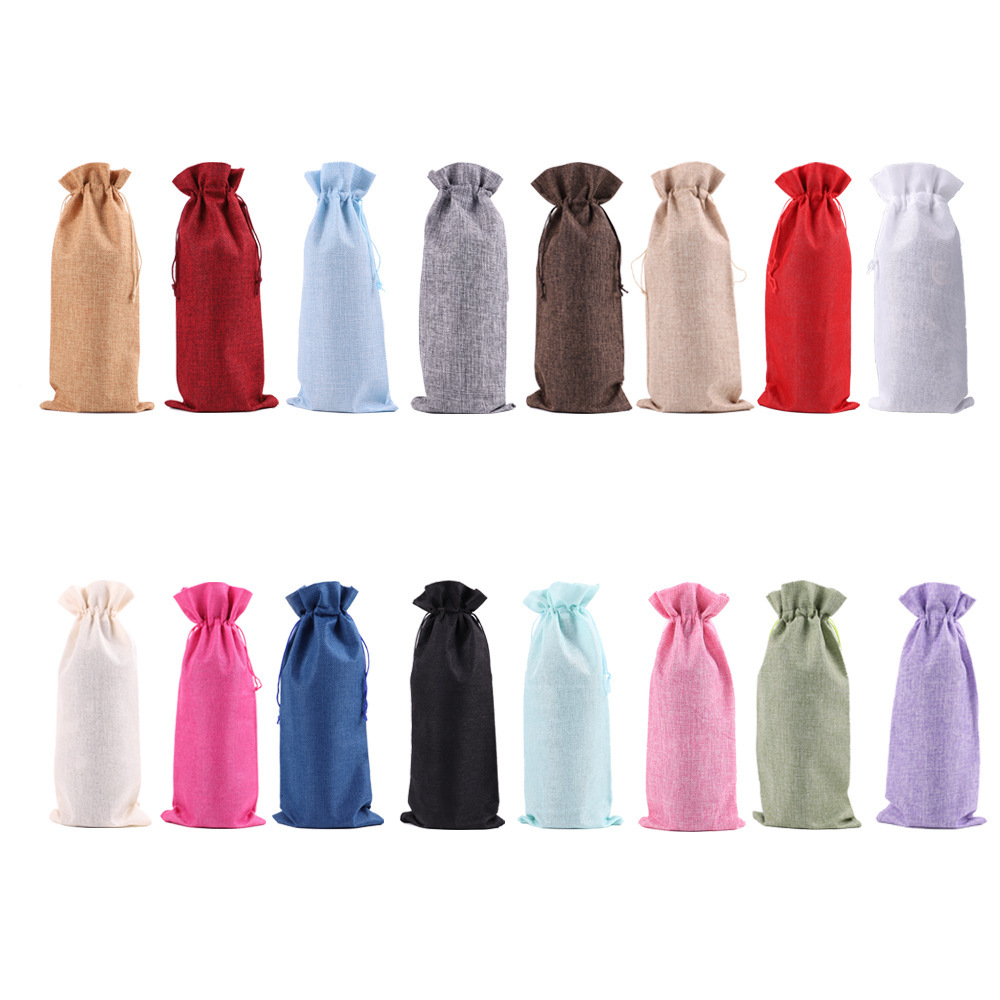 Linen Drawstring Wine Bag