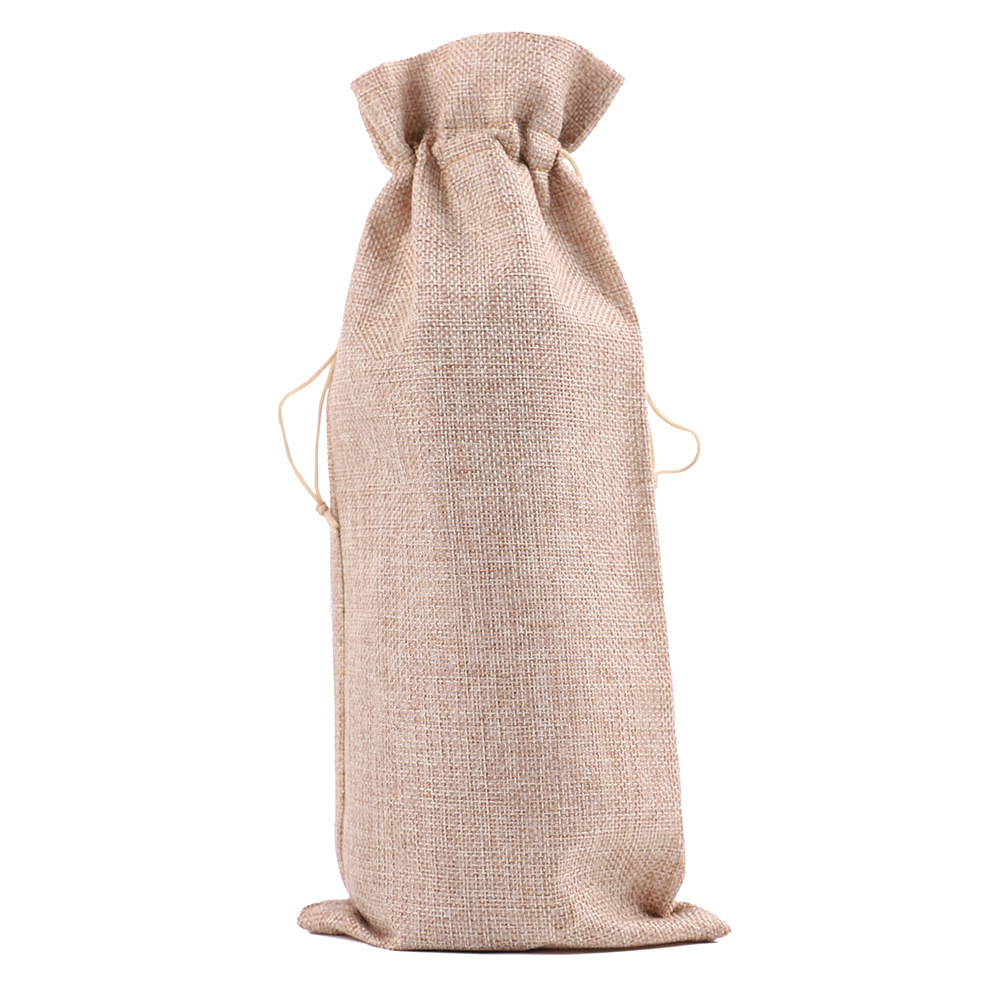 Linen Drawstring Wine Bag