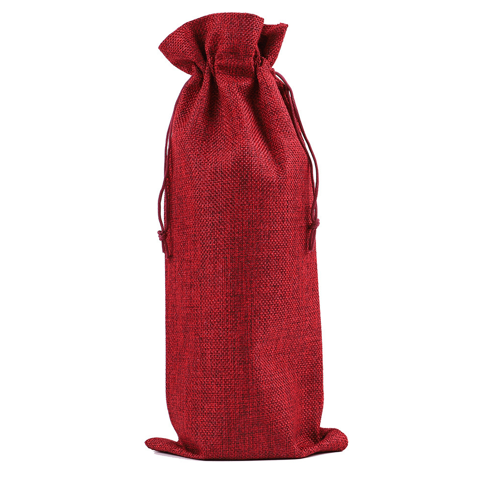 Linen Drawstring Wine Bag