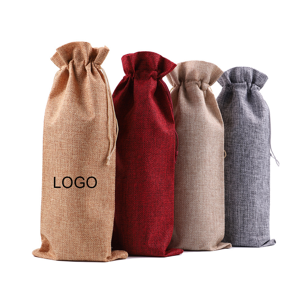 Linen Drawstring Wine Bag