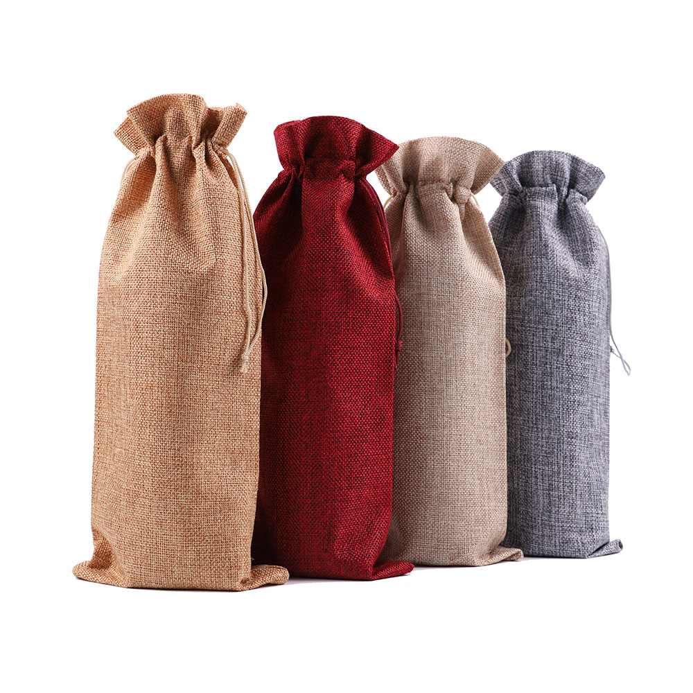 Linen Drawstring Wine Bag