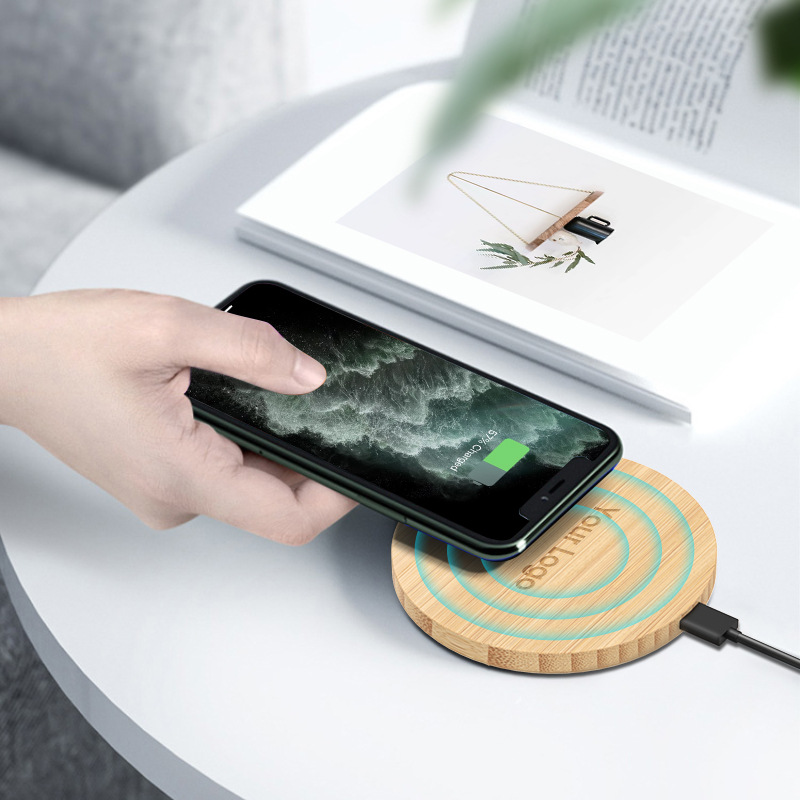 Round Bamboo Wireless Phone Charger