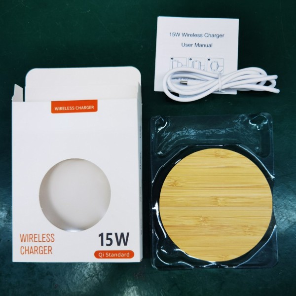 Round Bamboo Wireless Phone Charger