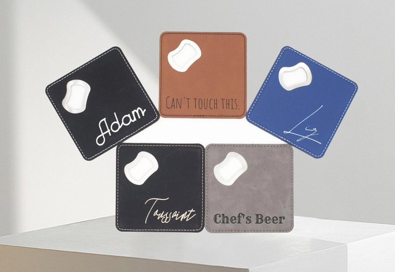 Square Leather Bottle Opener Coaster