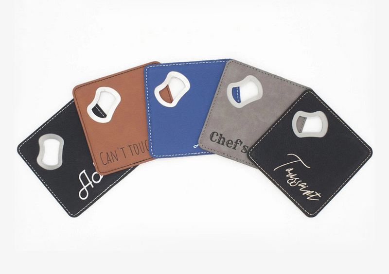 Square Leather Bottle Opener Coaster