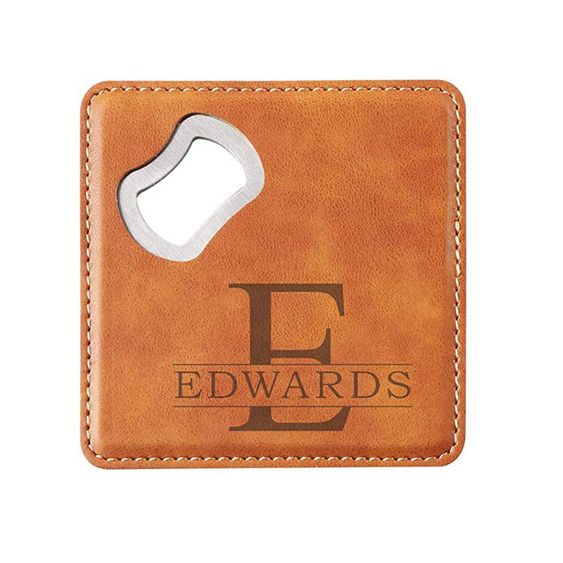Square Leather Bottle Opener Coaster