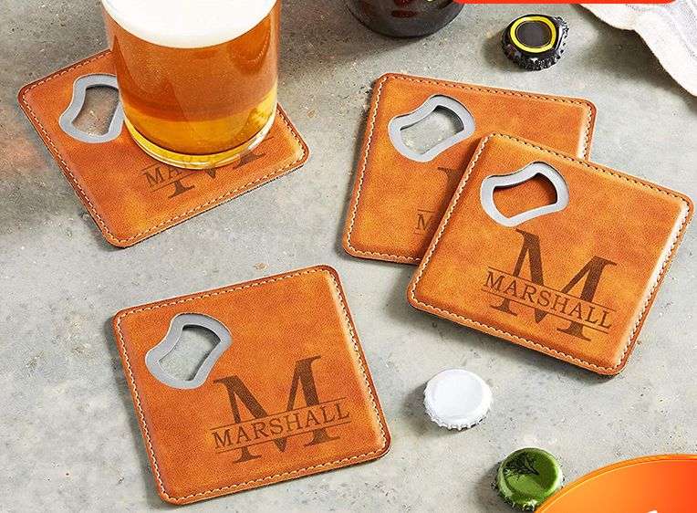 Square Leather Bottle Opener Coaster