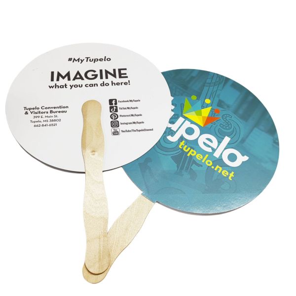 Full Color Paper Hand Fan with Wood Handle