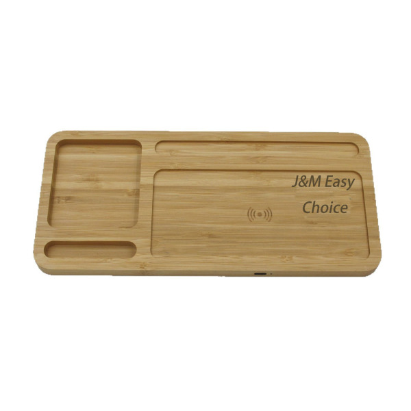 Bamboo Wireless Charging Tray with Storage