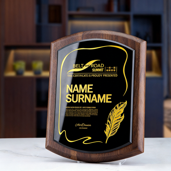 Solid Wood & Black Crystal Plaque