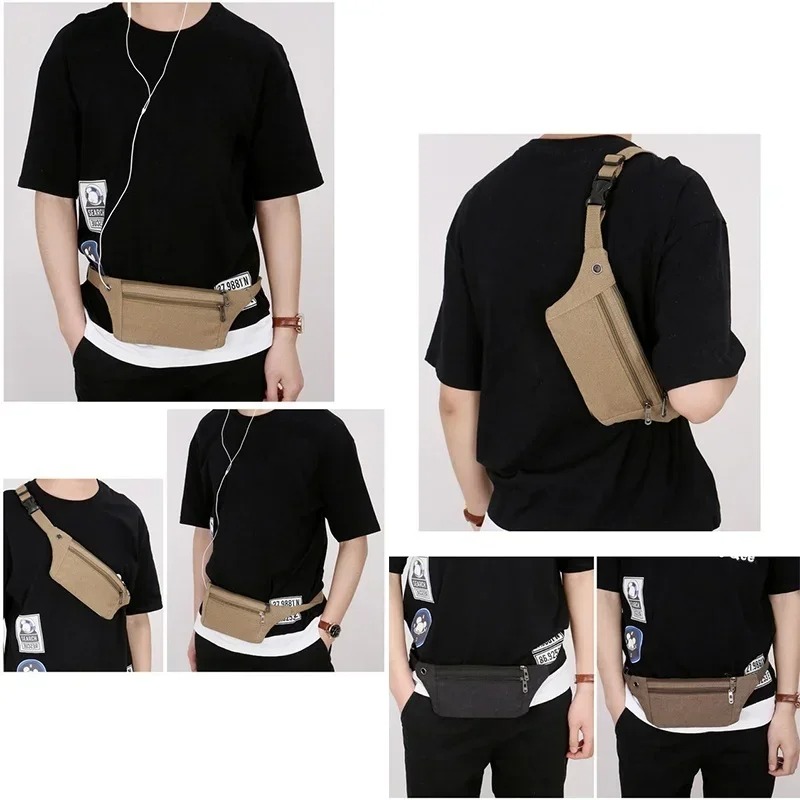 Unisex Multi-Pocket Canvas Fanny Pack