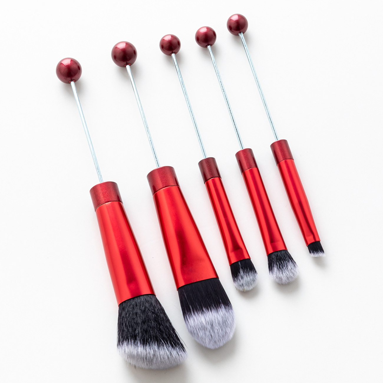 5 Piece Metal Handle Beaded Makeup Brush Set