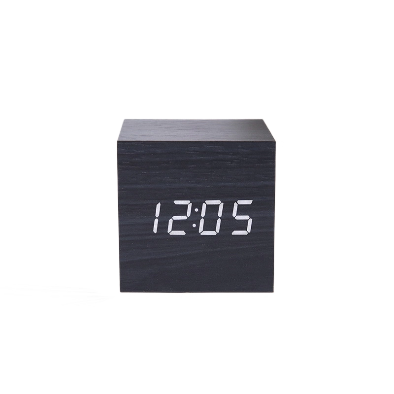 Wood Pattern LED Voice-Activated Cube Alarm Clock
