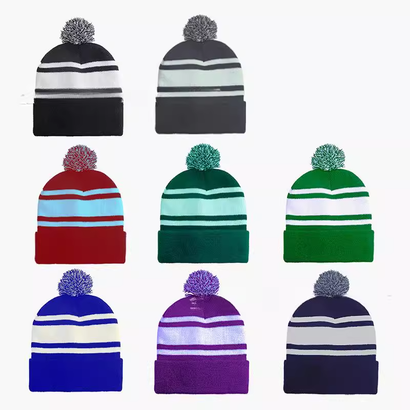 Outdoor Color Block Knit Warm Beanie with Pom