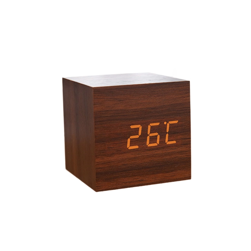 Wood Pattern LED Voice-Activated Cube Alarm Clock