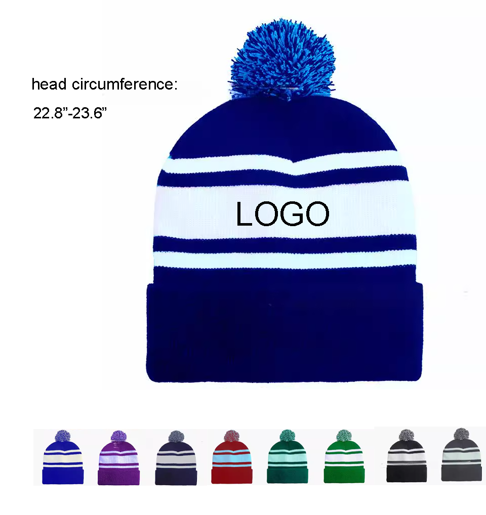 Outdoor Color Block Knit Warm Beanie with Pom