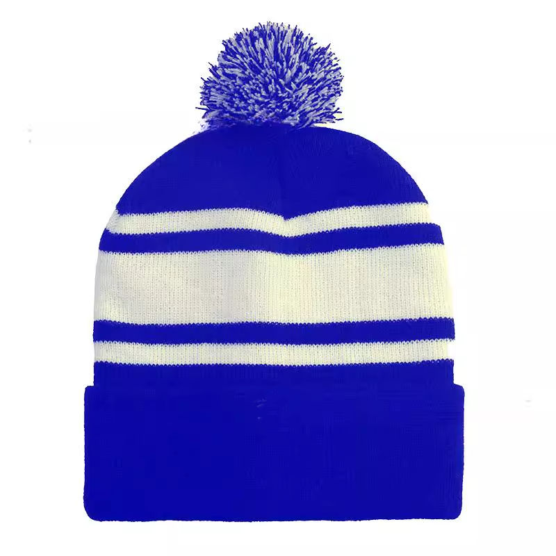 Outdoor Color Block Knit Warm Beanie with Pom