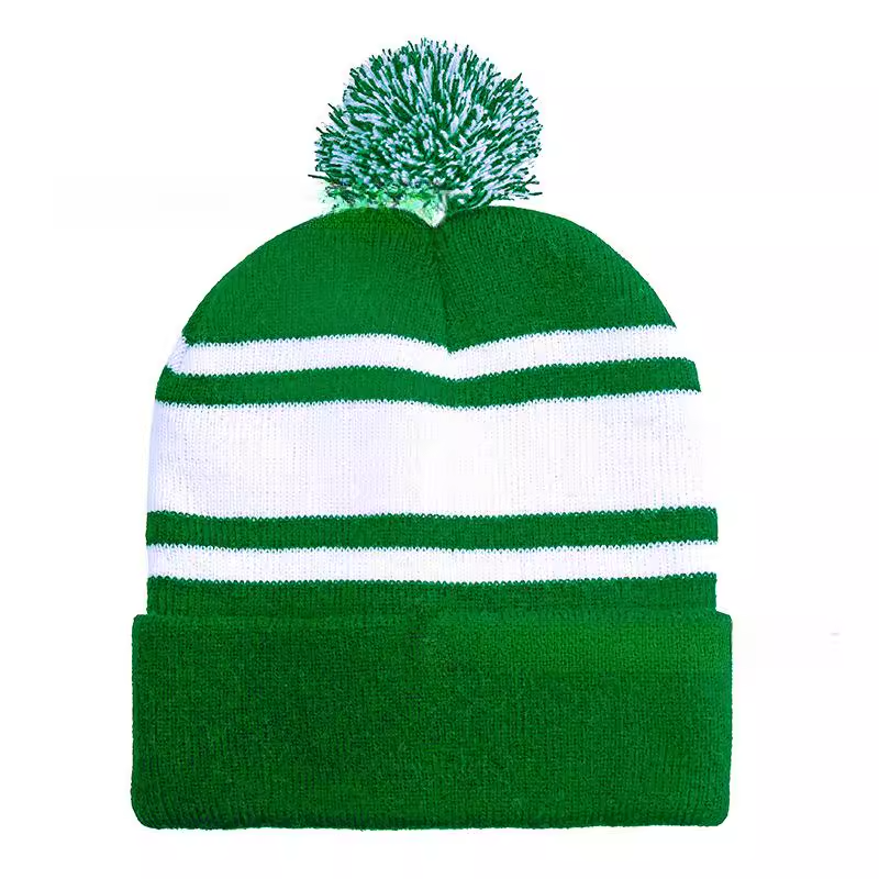 Outdoor Color Block Knit Warm Beanie with Pom