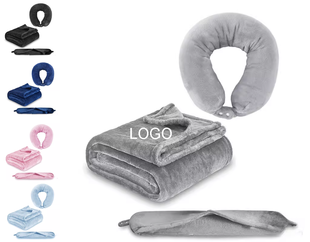 2-in-1 Flannel Travel Neck Pillow & Blanket