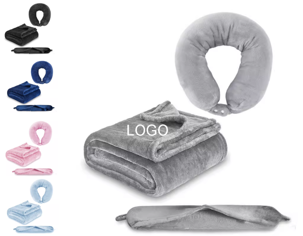 2-in-1 Flannel Travel Neck Pillow & Blanket