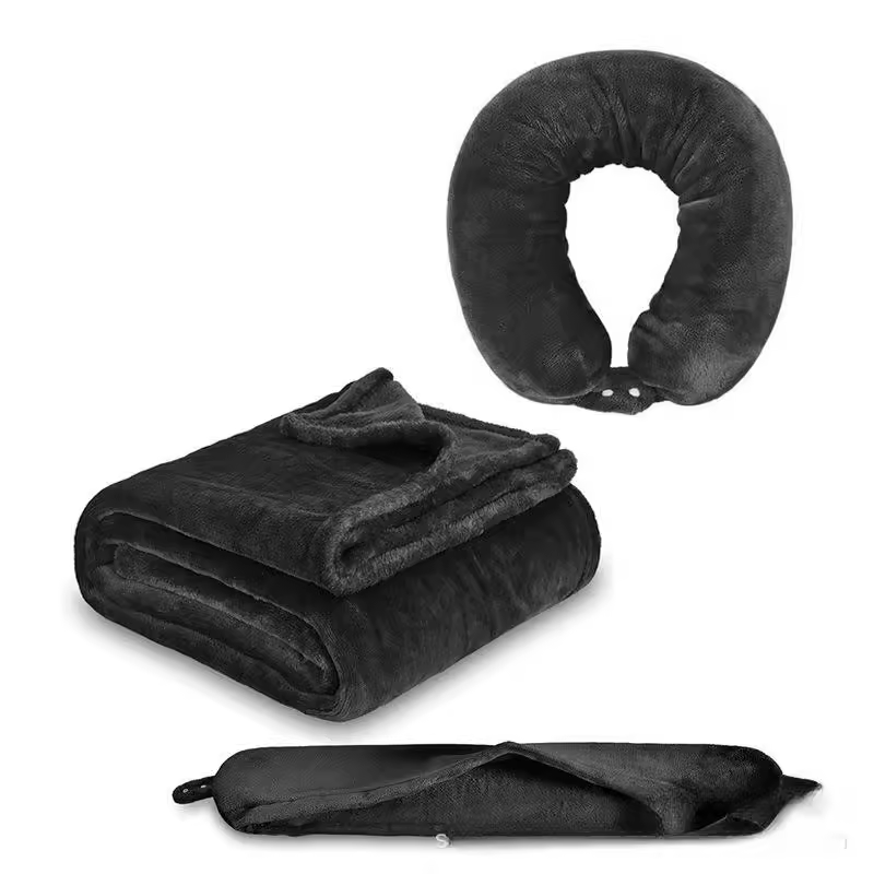 2-in-1 Flannel Travel Neck Pillow & Blanket