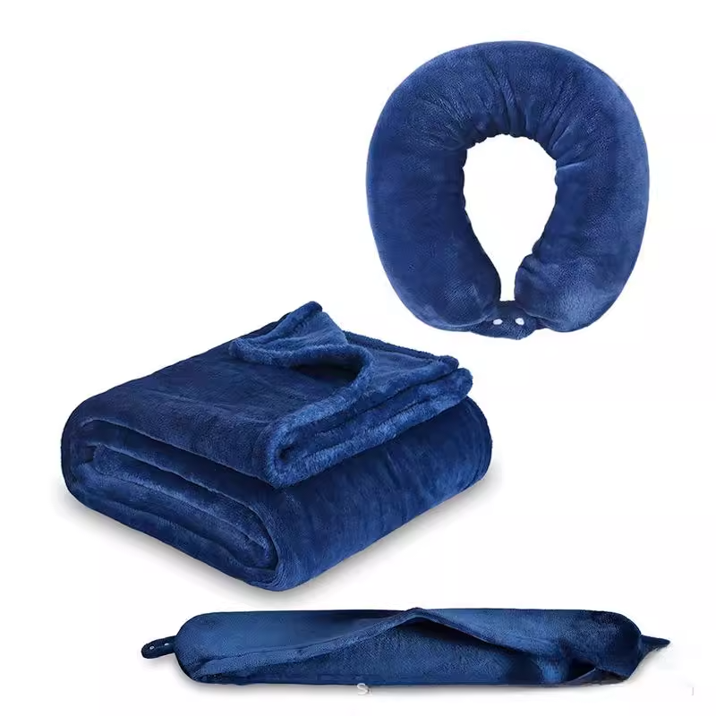 2-in-1 Flannel Travel Neck Pillow & Blanket