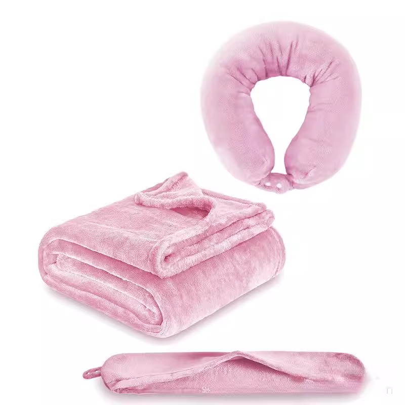 2-in-1 Flannel Travel Neck Pillow & Blanket