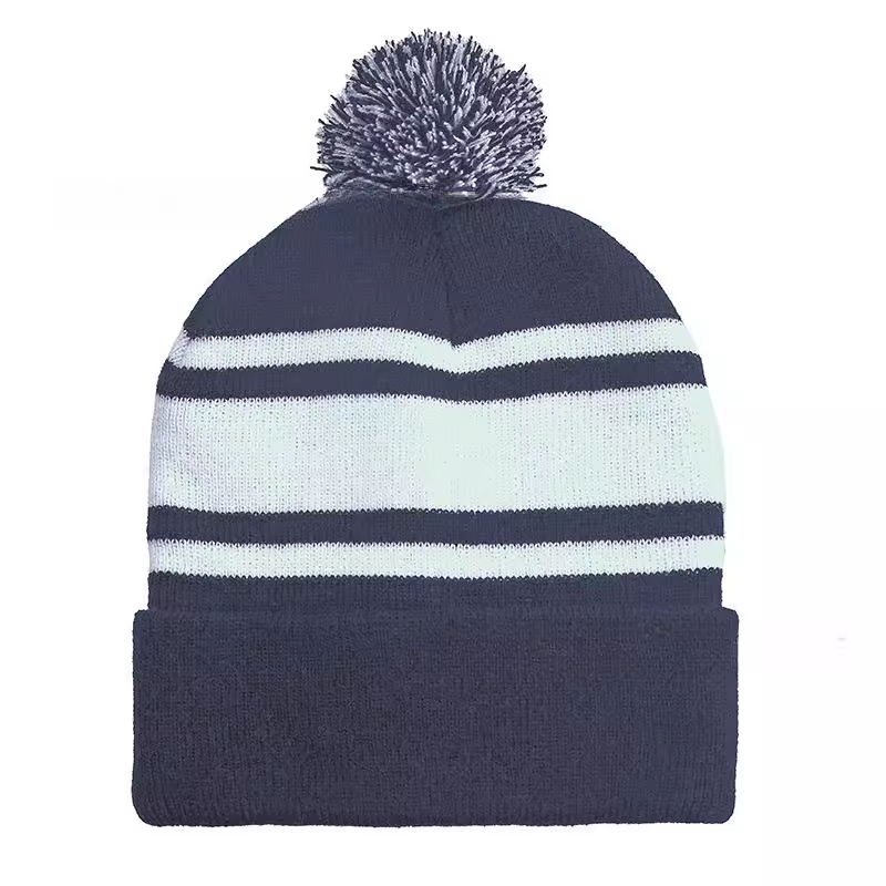 Outdoor Color Block Knit Warm Beanie with Pom