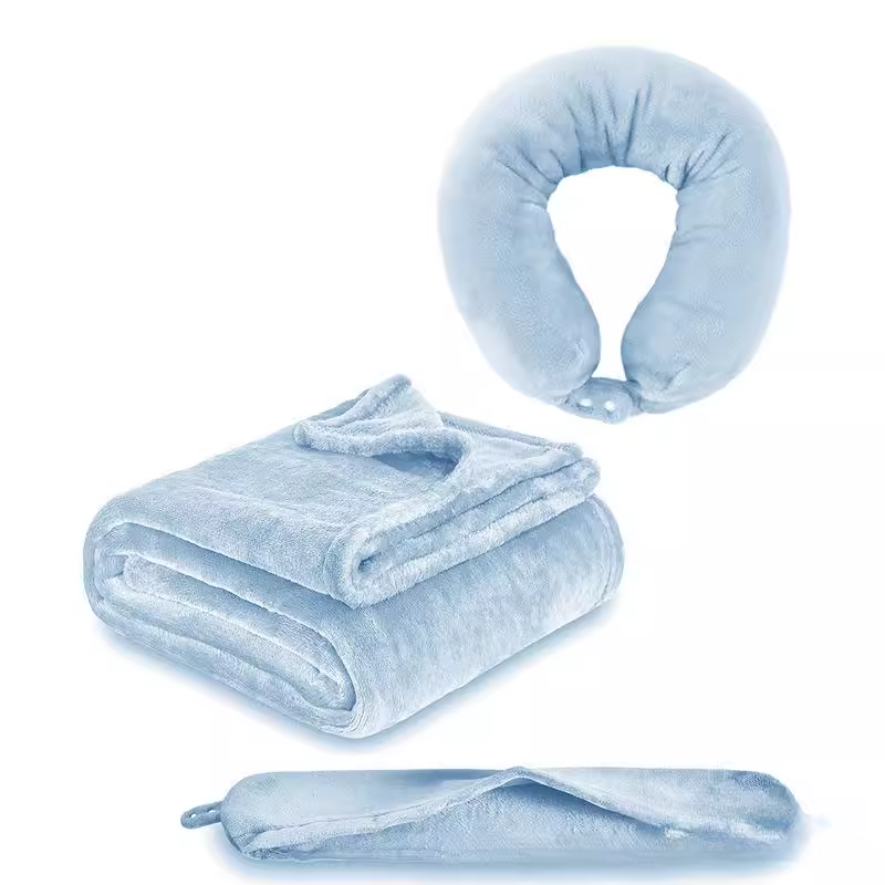 2-in-1 Flannel Travel Neck Pillow & Blanket